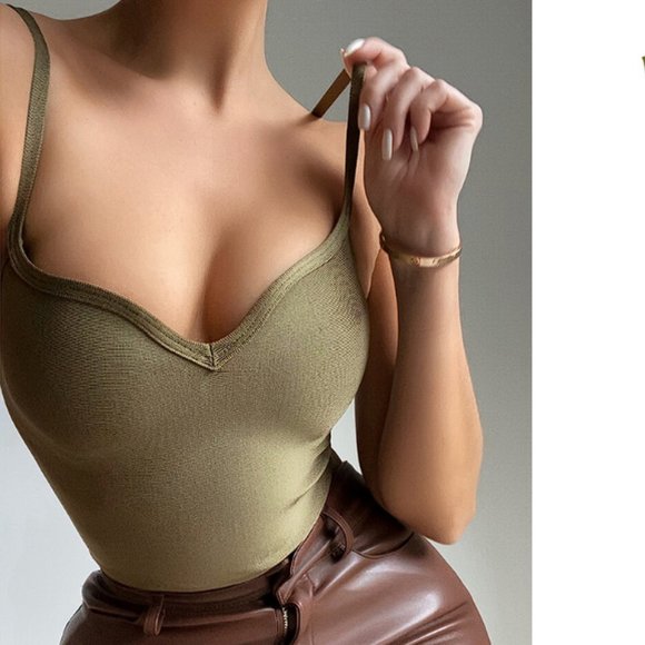 House of CB 'Kamila' Olive Sweetheart Neckline Bandage Bodysuit NWOT - Picture 3 of 9